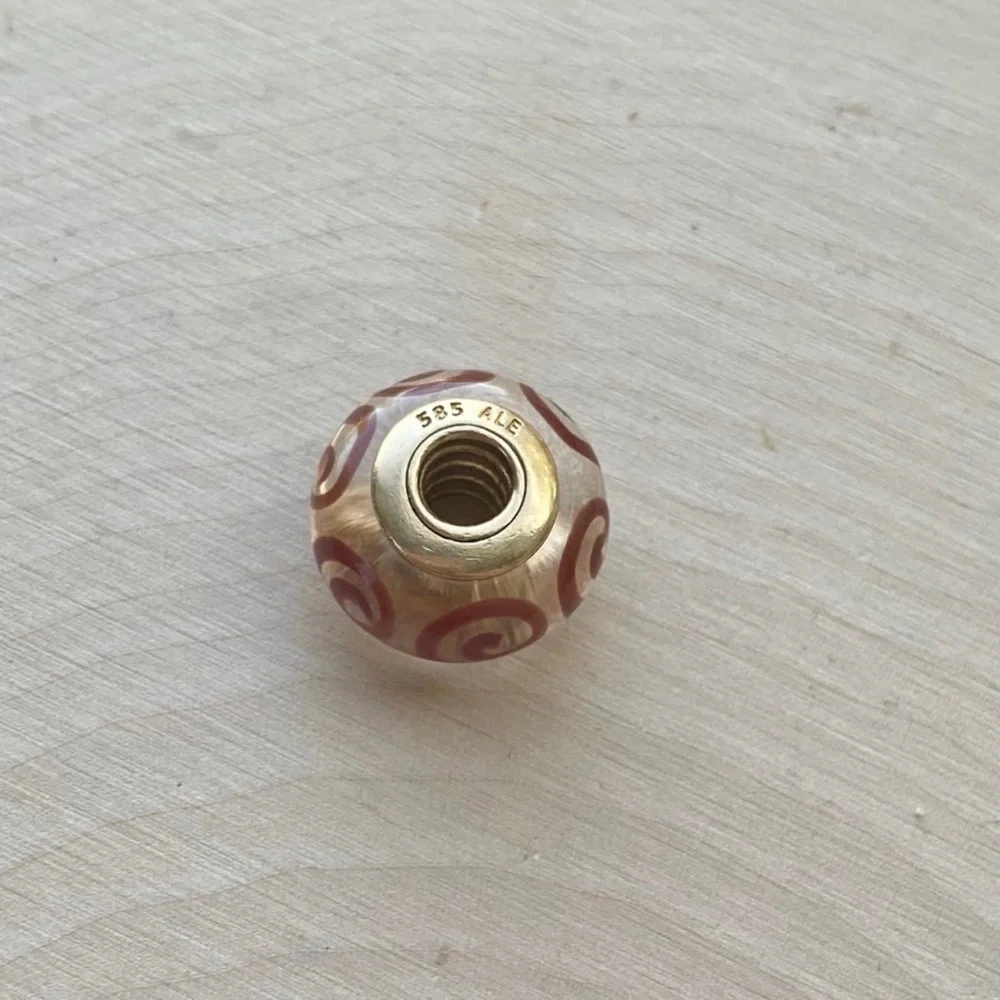 NEW Pandora RETIRED RARE 14k Gold Glass Red Swirl Murano Charm - Picture 11 of 16